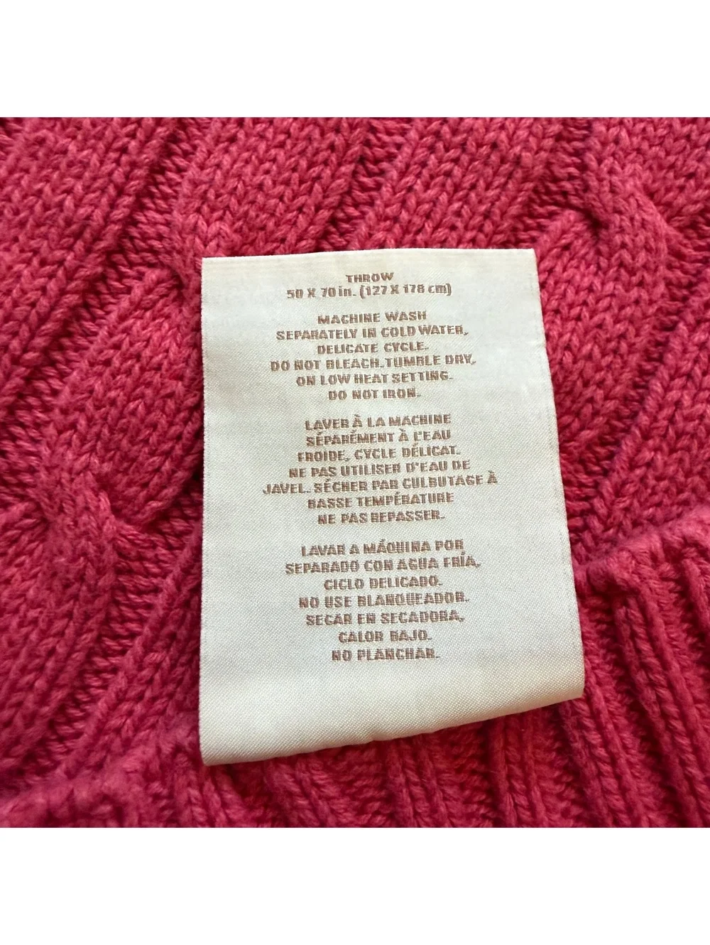 Lauren Ralph Lauren Cable-Knit Throw Blanket LRL Soft Cozy Cotton Red 50